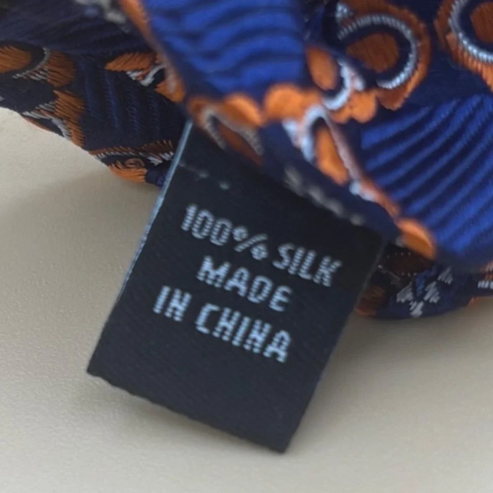Jos A Bank Signature Mens Silk Tie Blue Orange Geometric Medallion Silk Necktie